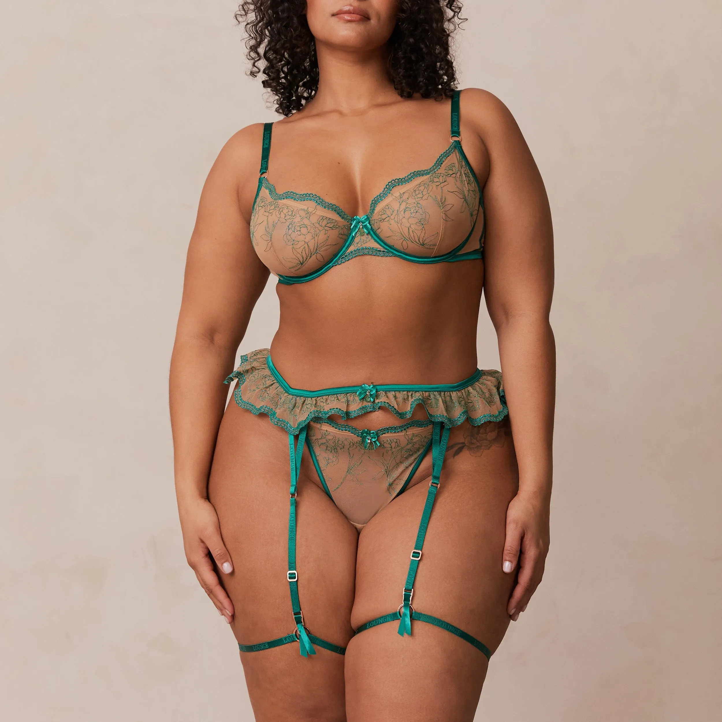 Celine Intimates Thong & Suspender Belt (Set) - Green