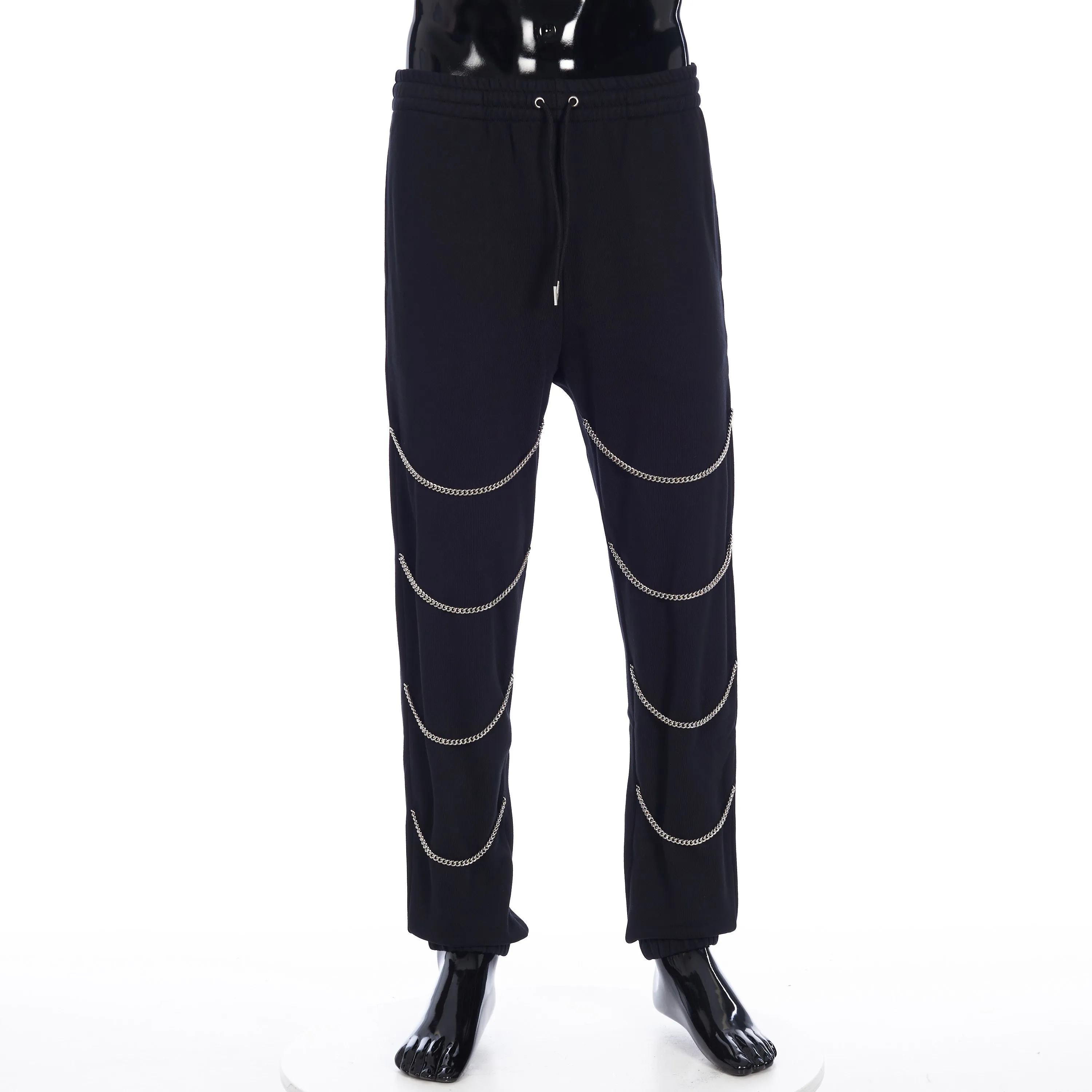 Chains Track Pants in Black Cotton Fleece