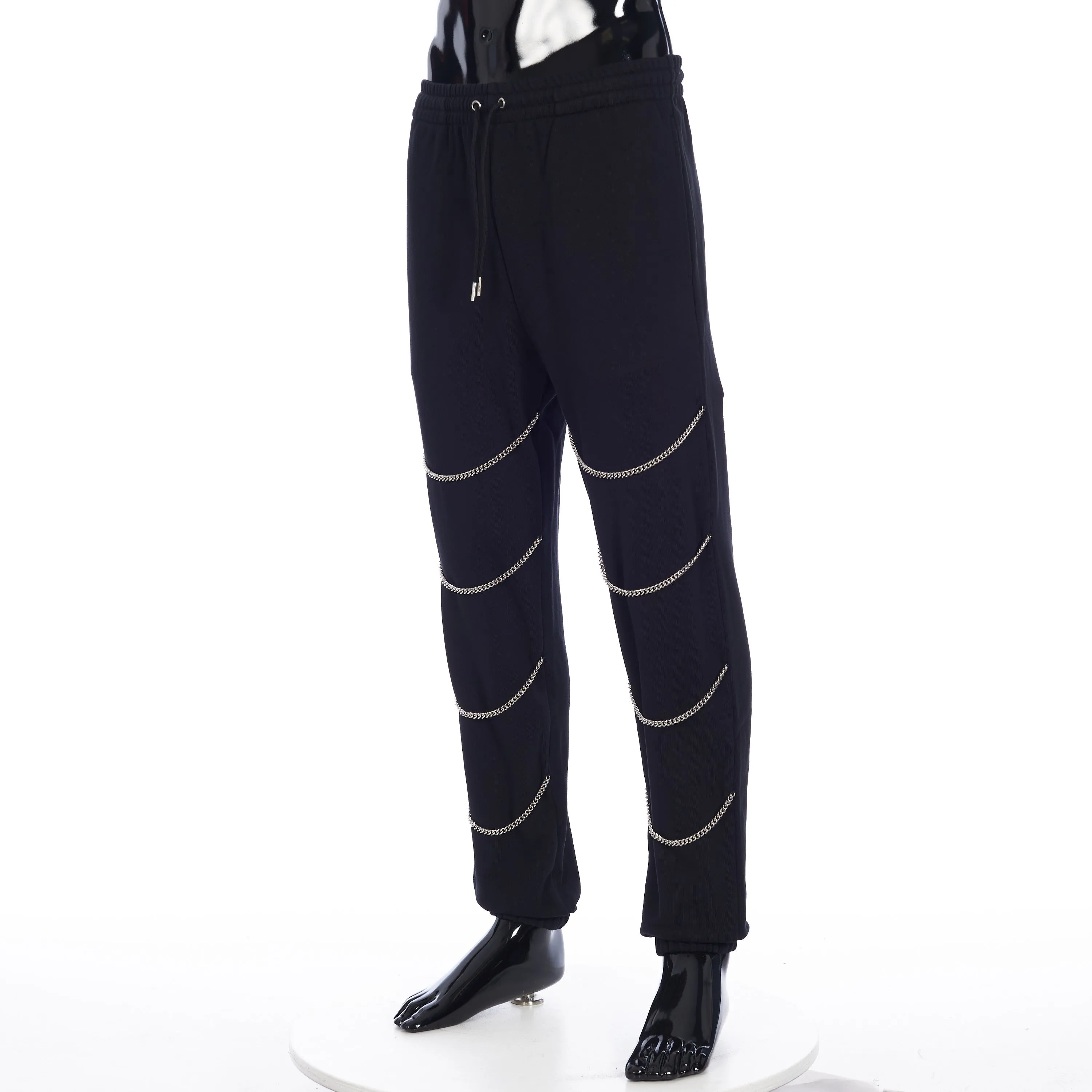 Chains Track Pants in Black Cotton Fleece