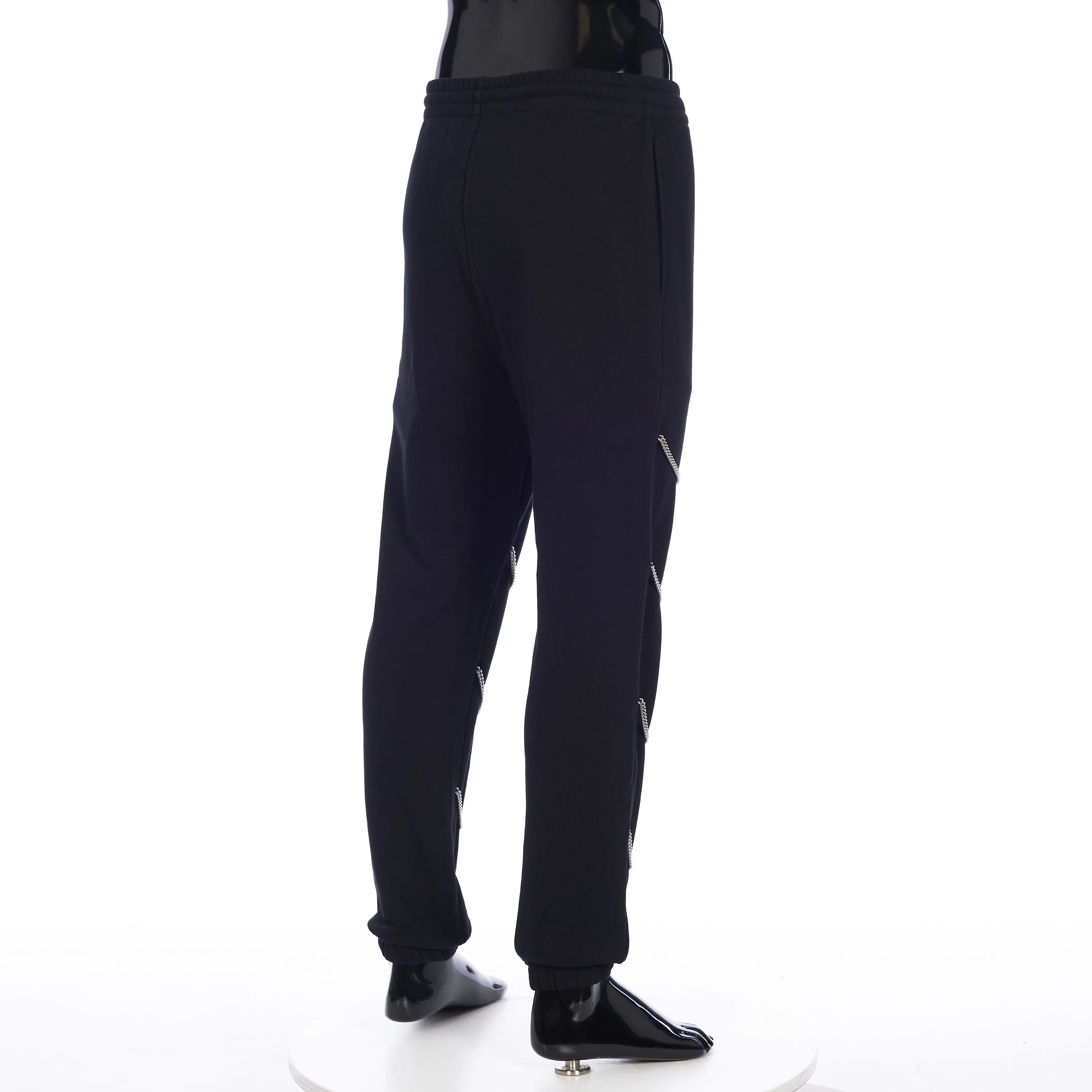 Chains Track Pants in Black Cotton Fleece