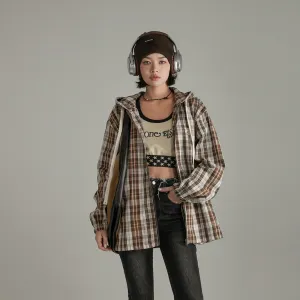 Checked Hooded String Shirt