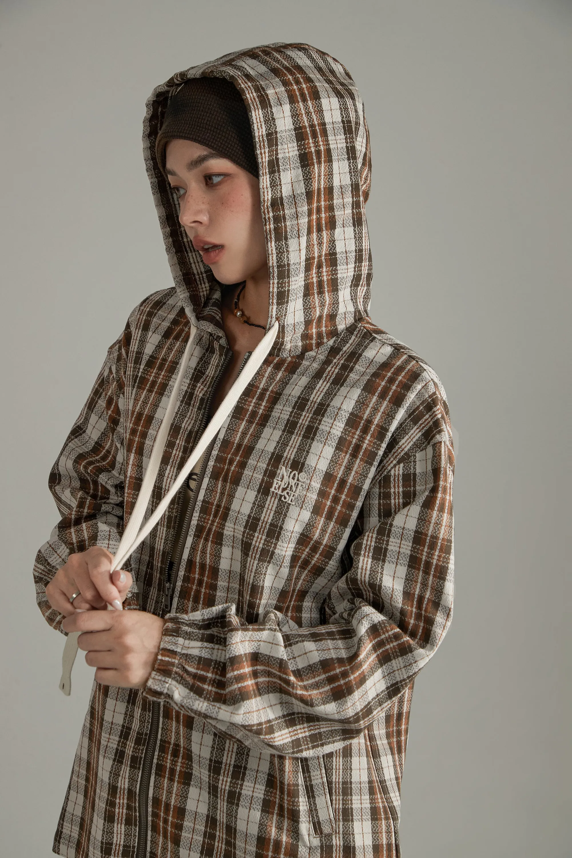 Checked Hooded String Shirt