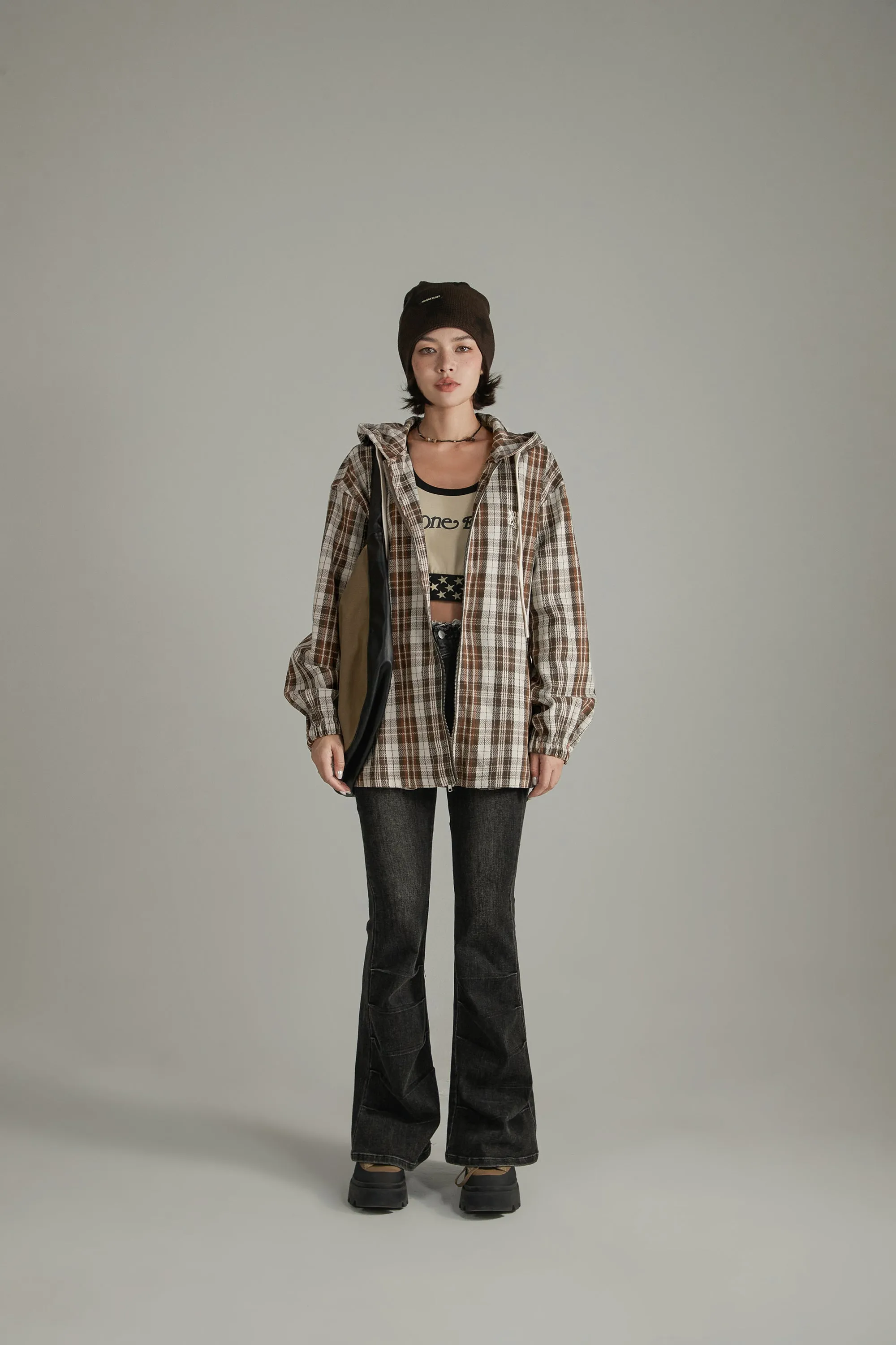 Checked Hooded String Shirt