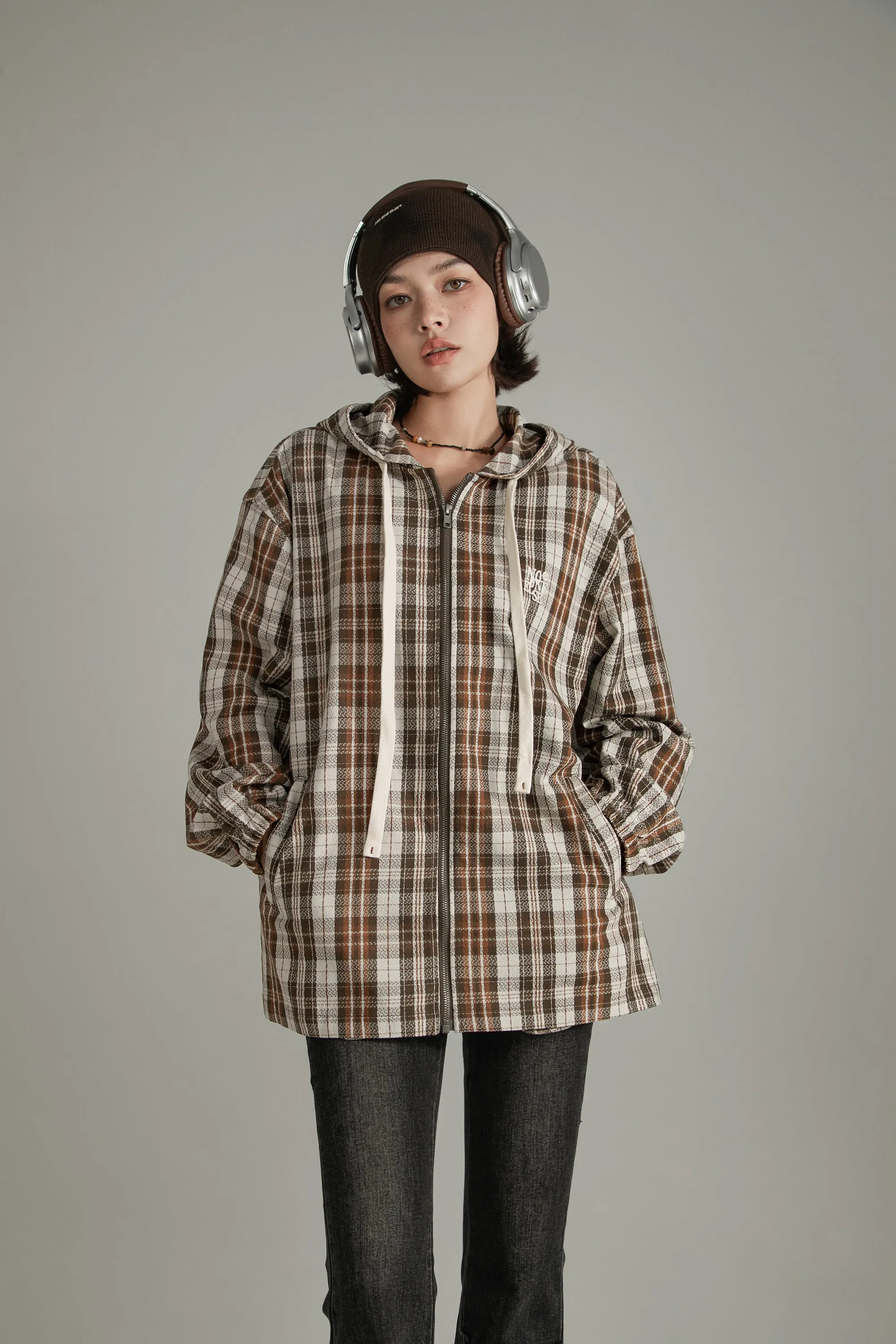 Checked Hooded String Shirt