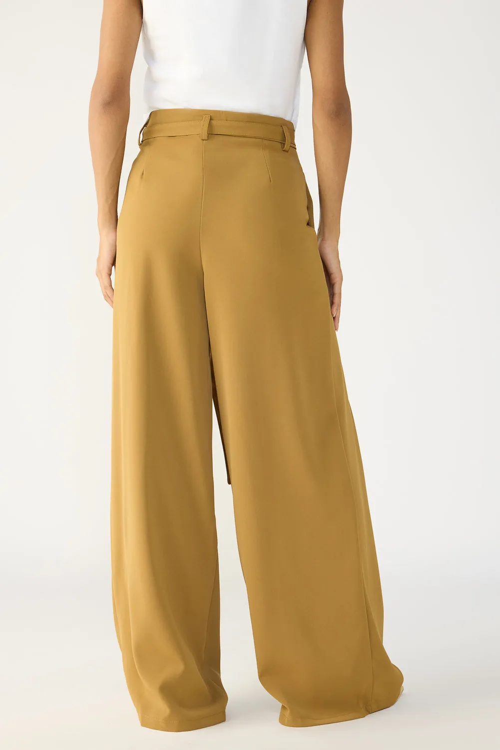 Clay Brown Belted Flared Korean Pants