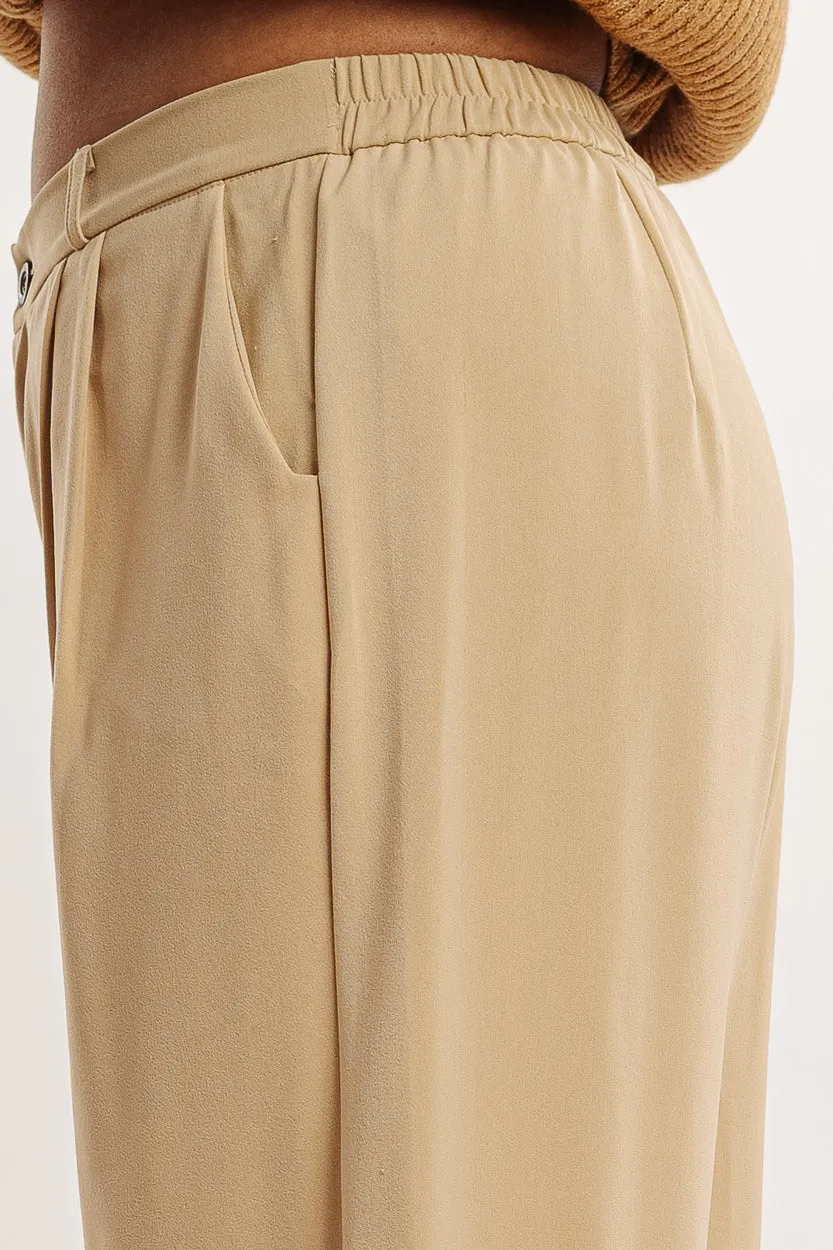 Cream Pleated Straight Fit Curve Korean Pant