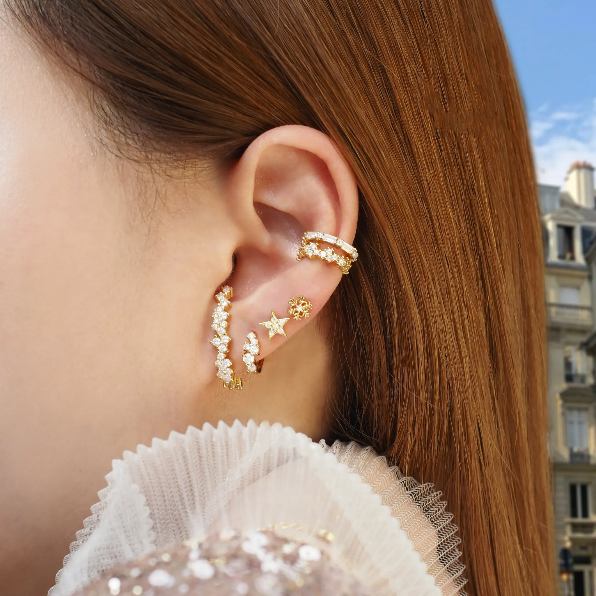 Crystal Snowflakes Suspender Stud Earrings