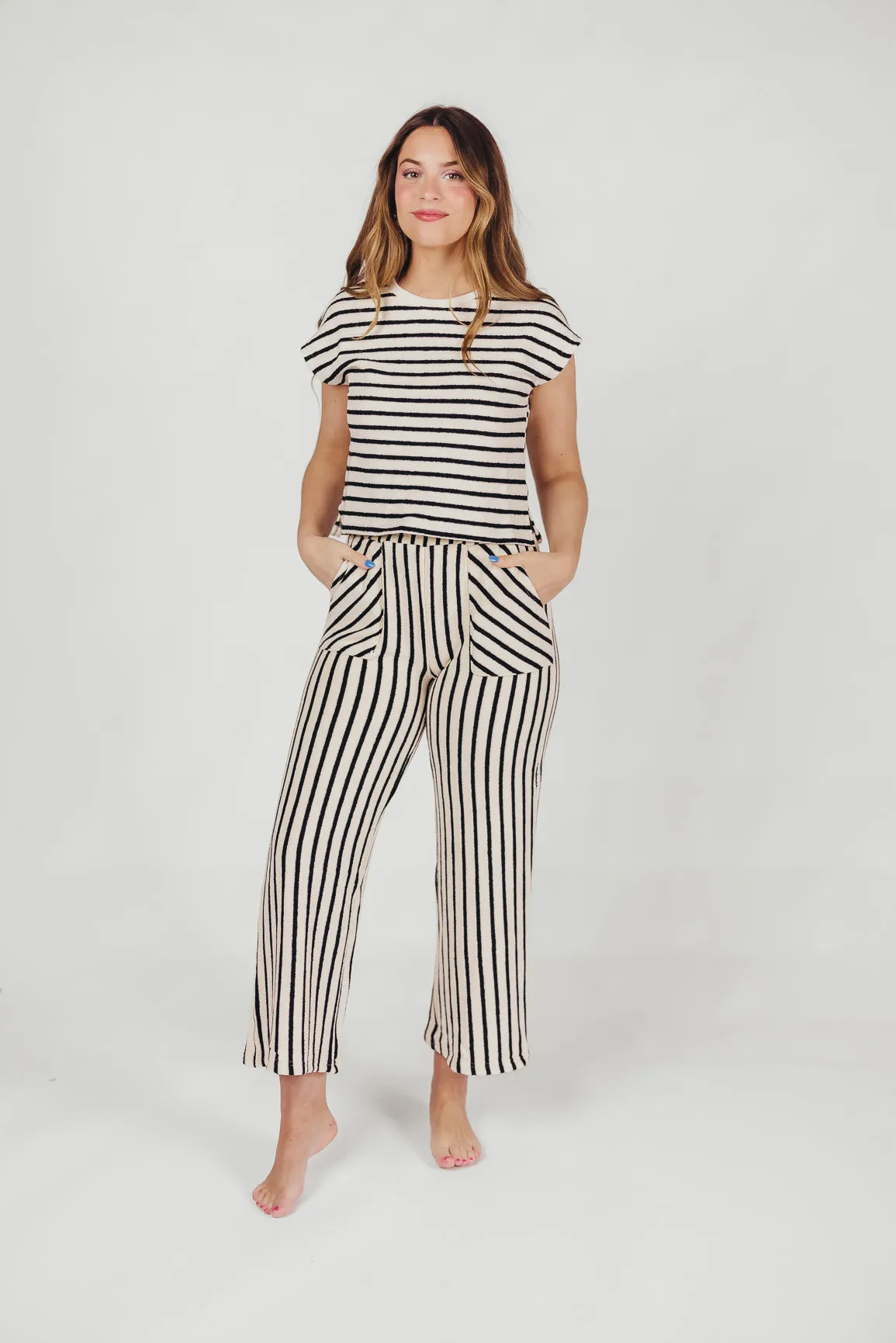 Evie Textured Cotton Top and Pants Set in White/Black