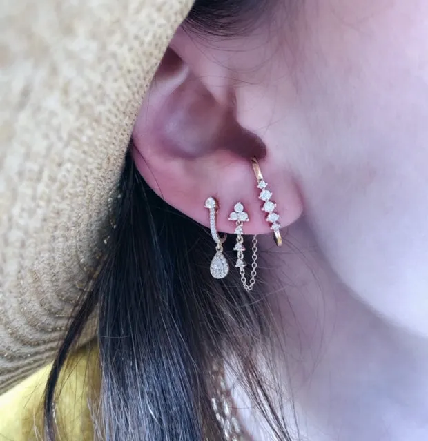 Five Diamond Suspender Lobe Cuff Earrings