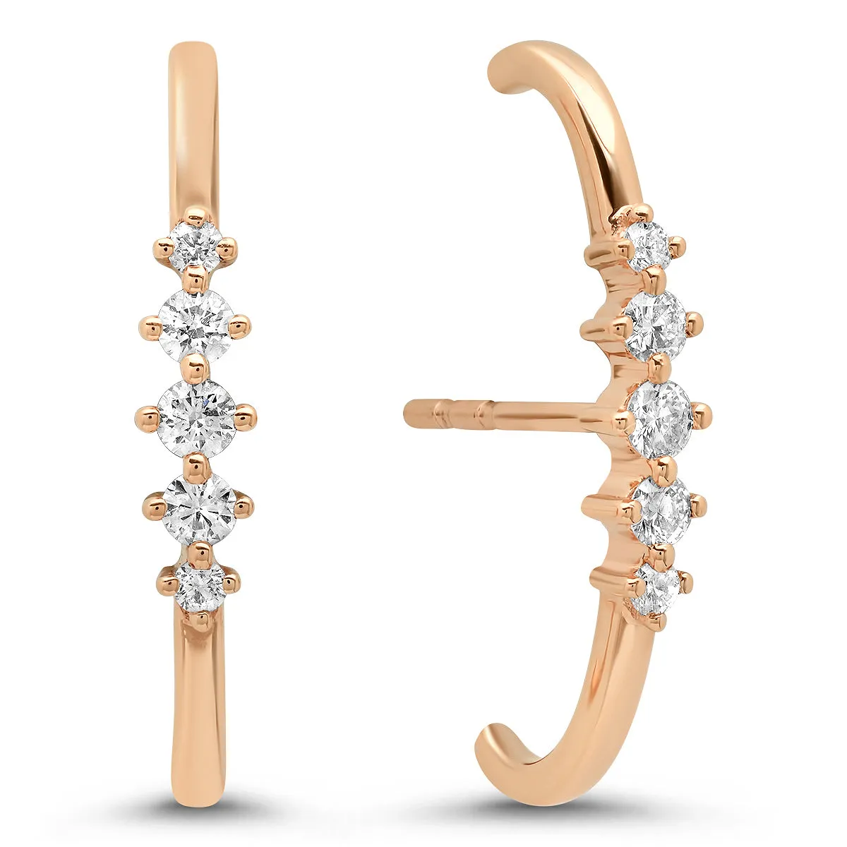 Five Diamond Suspender Lobe Cuff Earrings