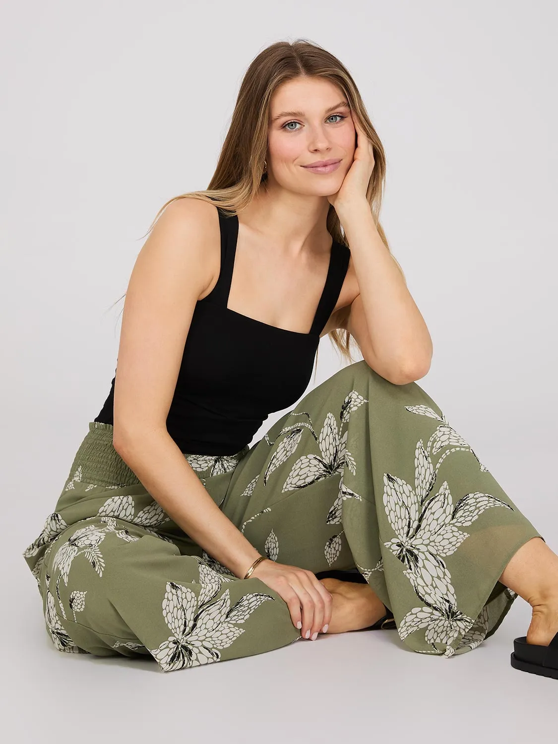 Floral Print Chiffon Palazzo Pants