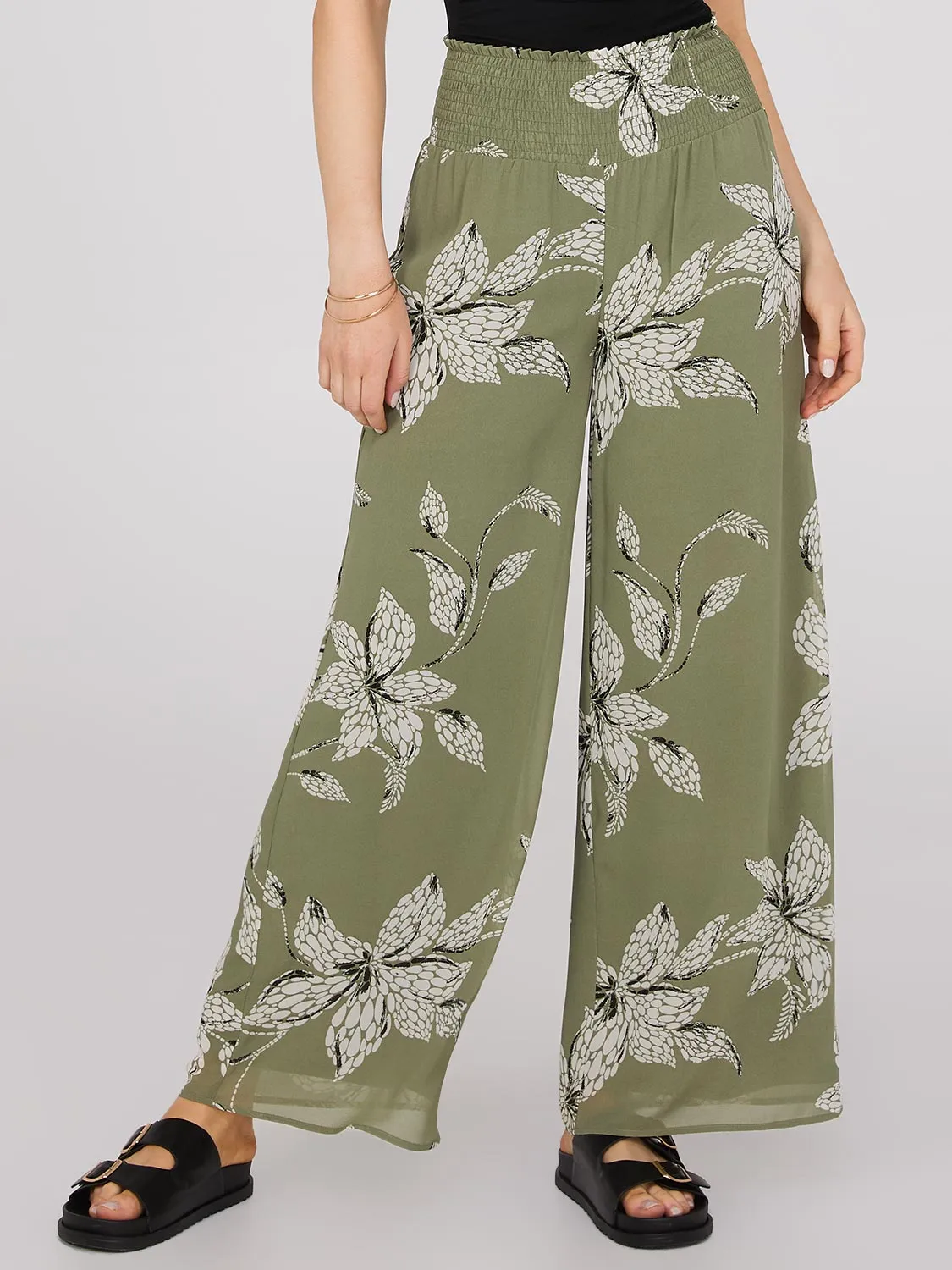 Floral Print Chiffon Palazzo Pants