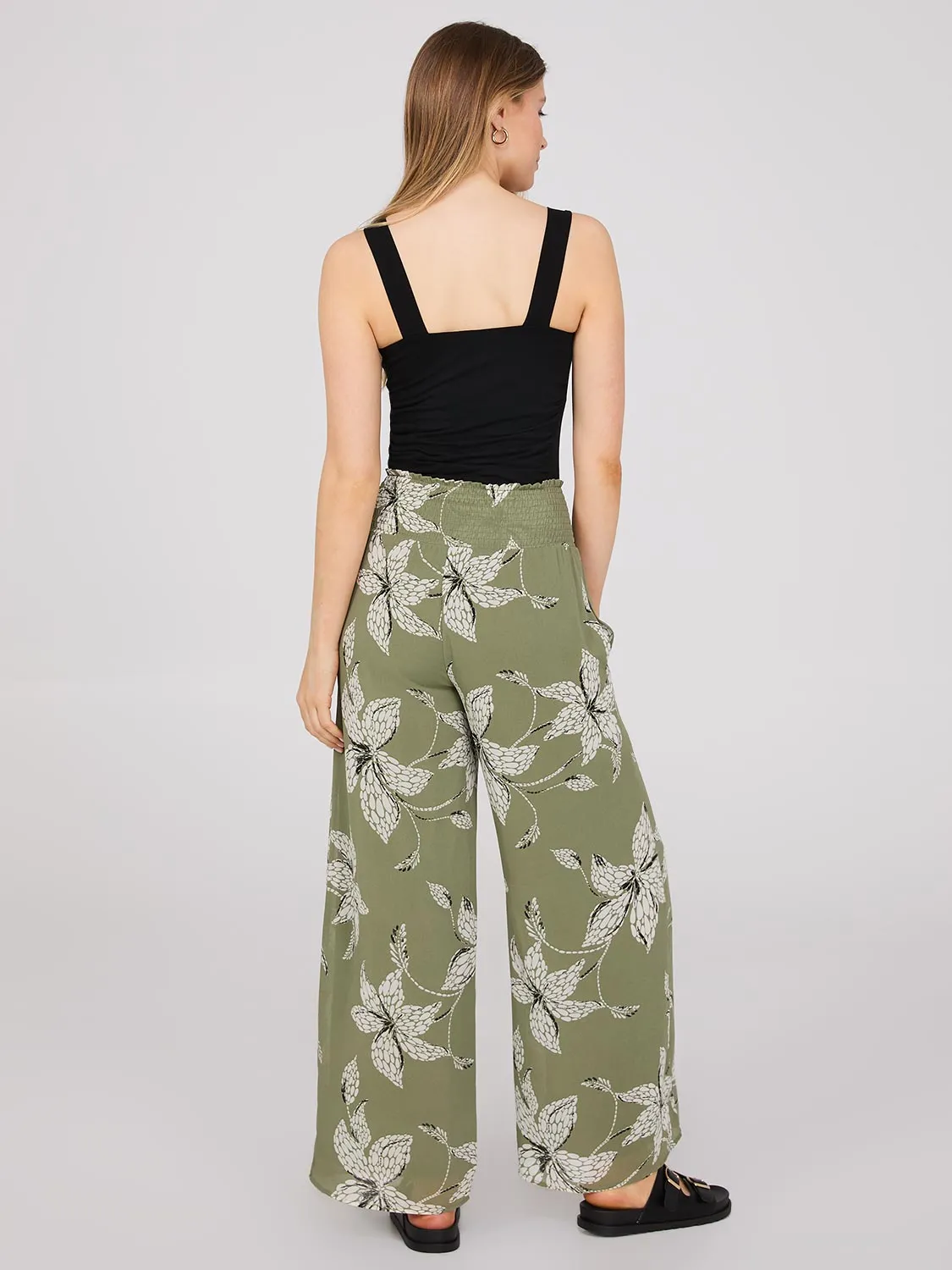 Floral Print Chiffon Palazzo Pants