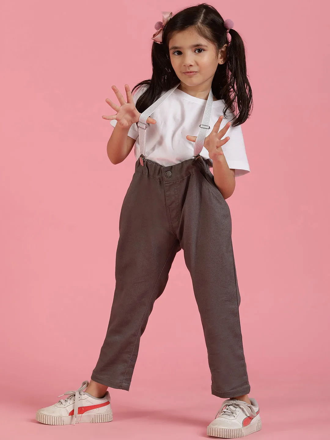 Girls Lycra Grey Trouser with Suspender