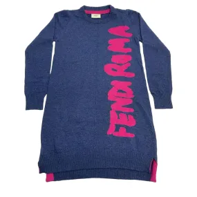 Girls Navy Cotton & Cashmere Knitted Roma Dress