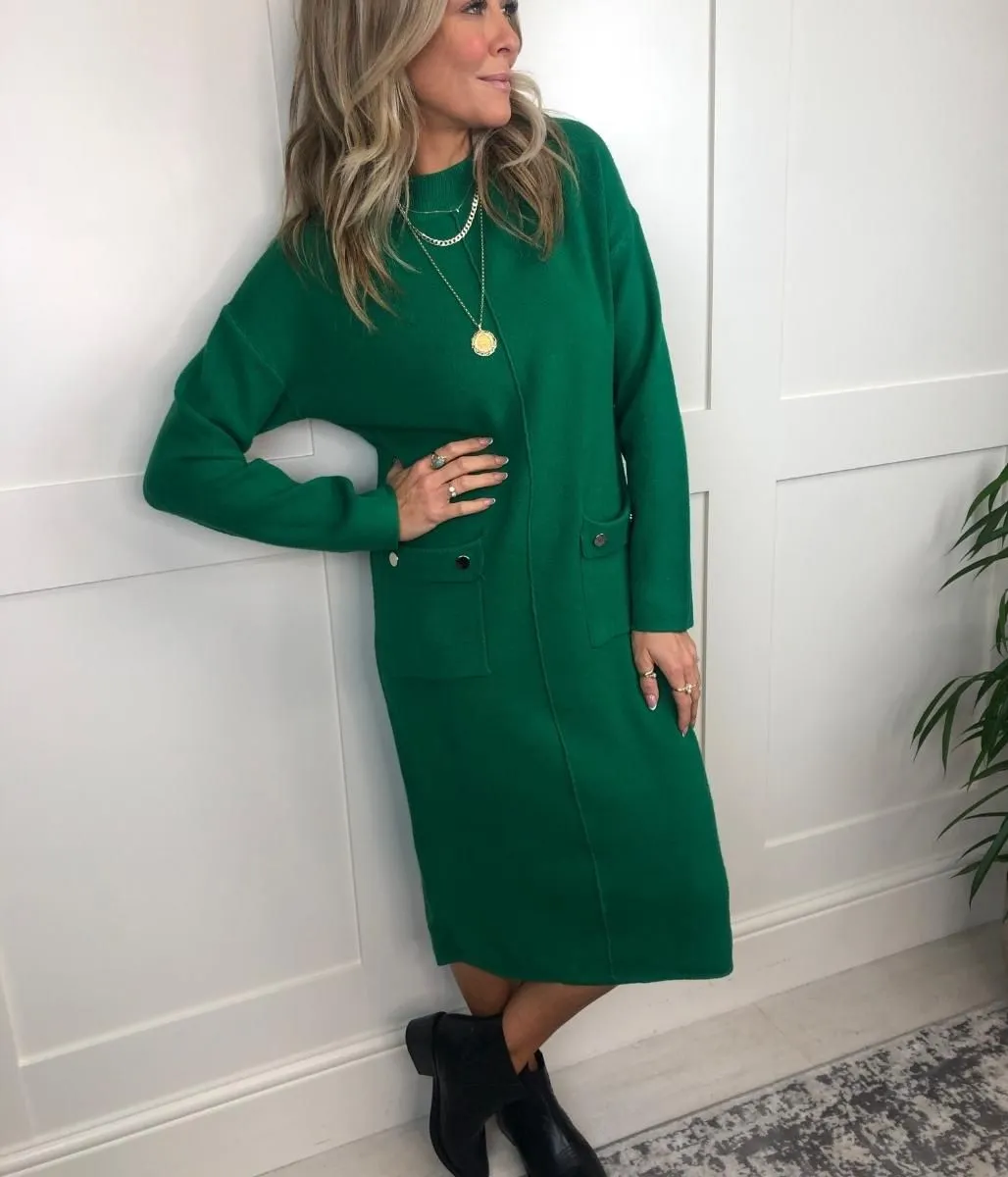 Green Knitted Midi Pocket Dress