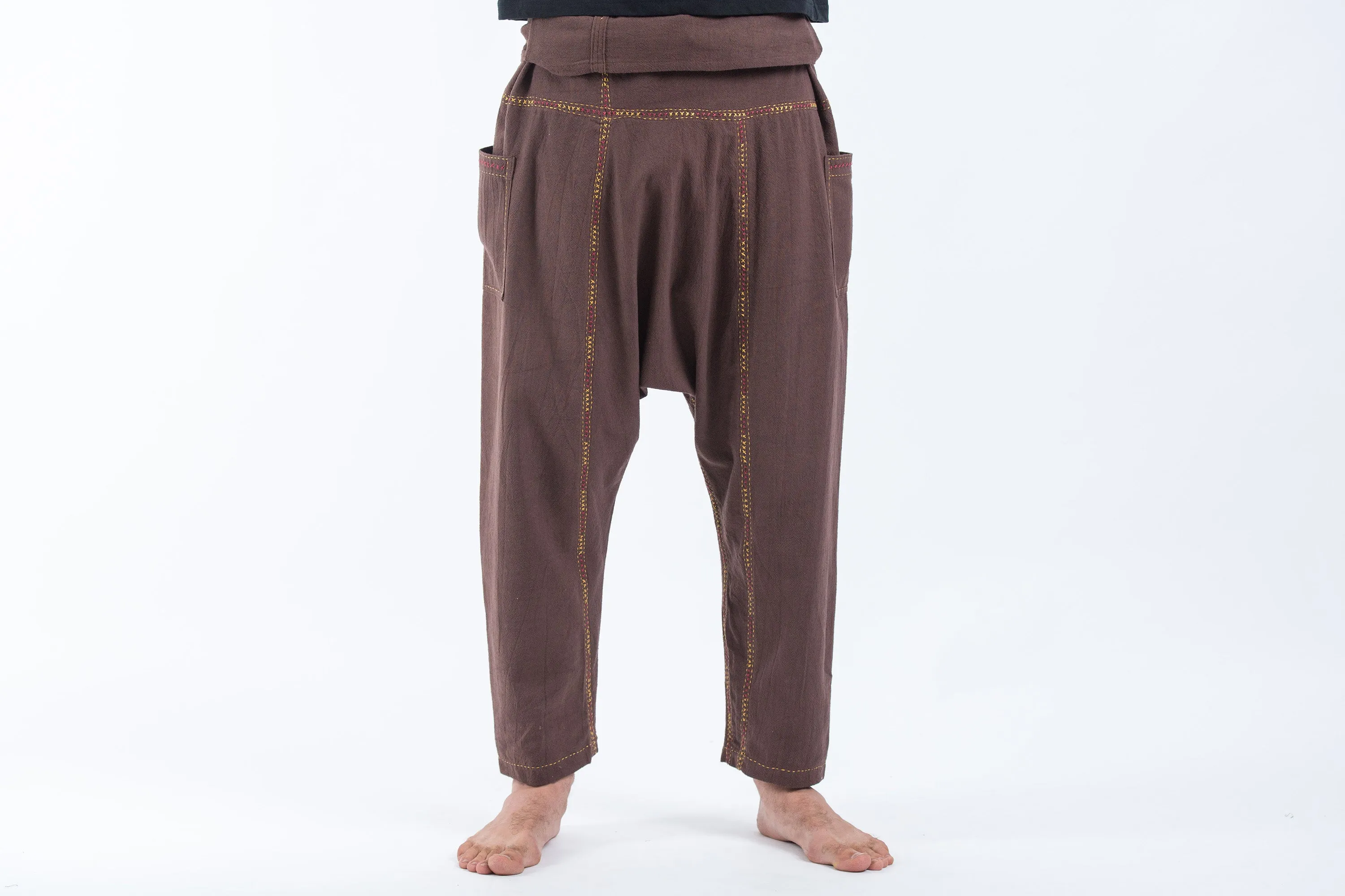 Hand Embroidered Men's Slim Cut Fisherman Pants in Brown