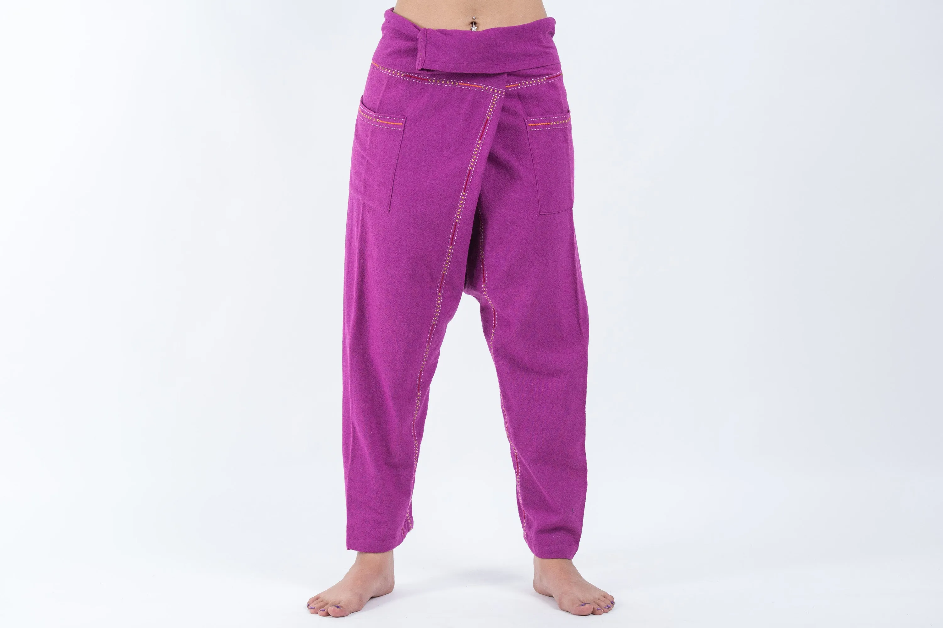 Hand Embroidered Women's Slim Cut Fisherman Pants in Purple