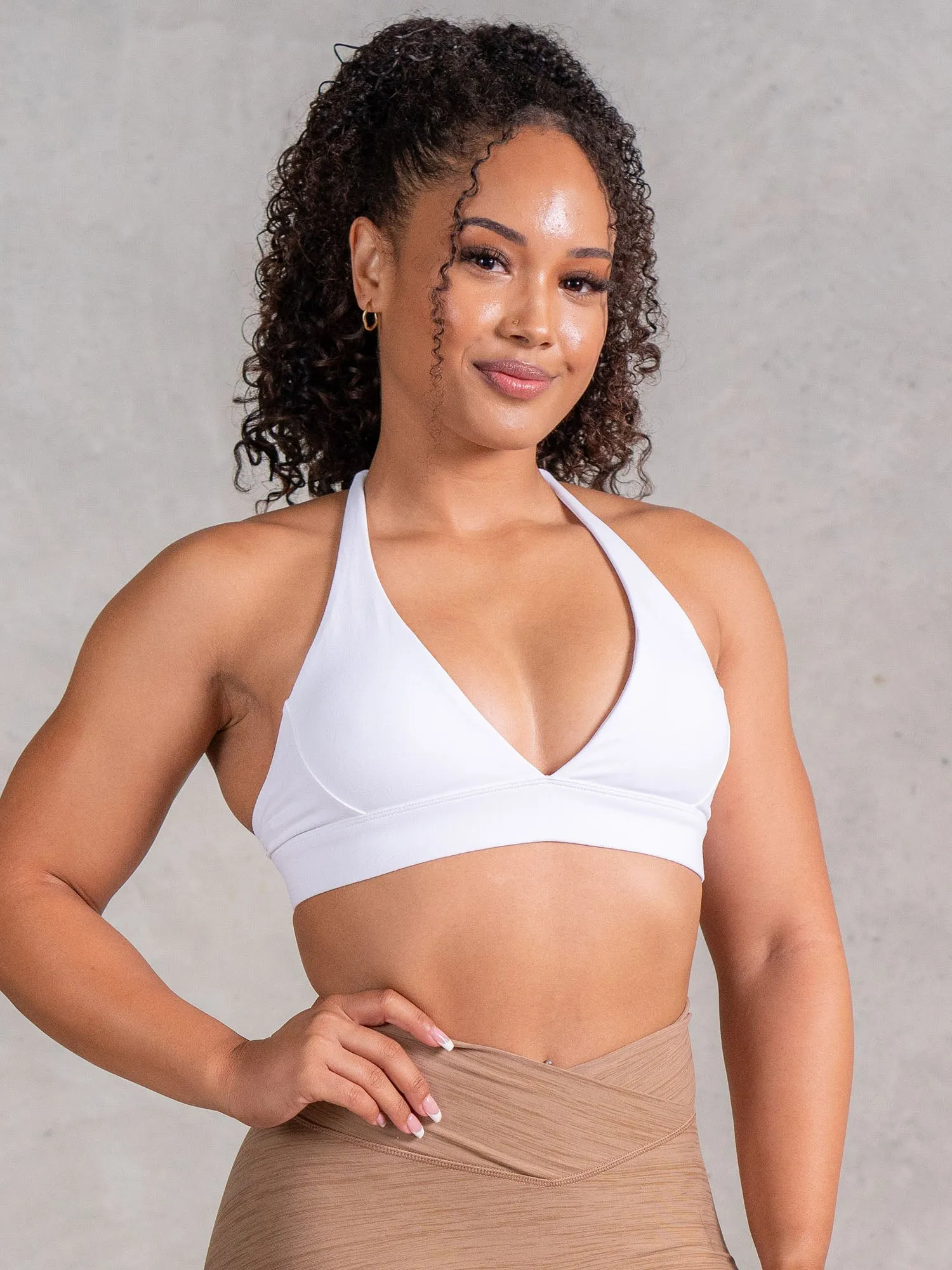 Icon V Neck Sports Bra - White