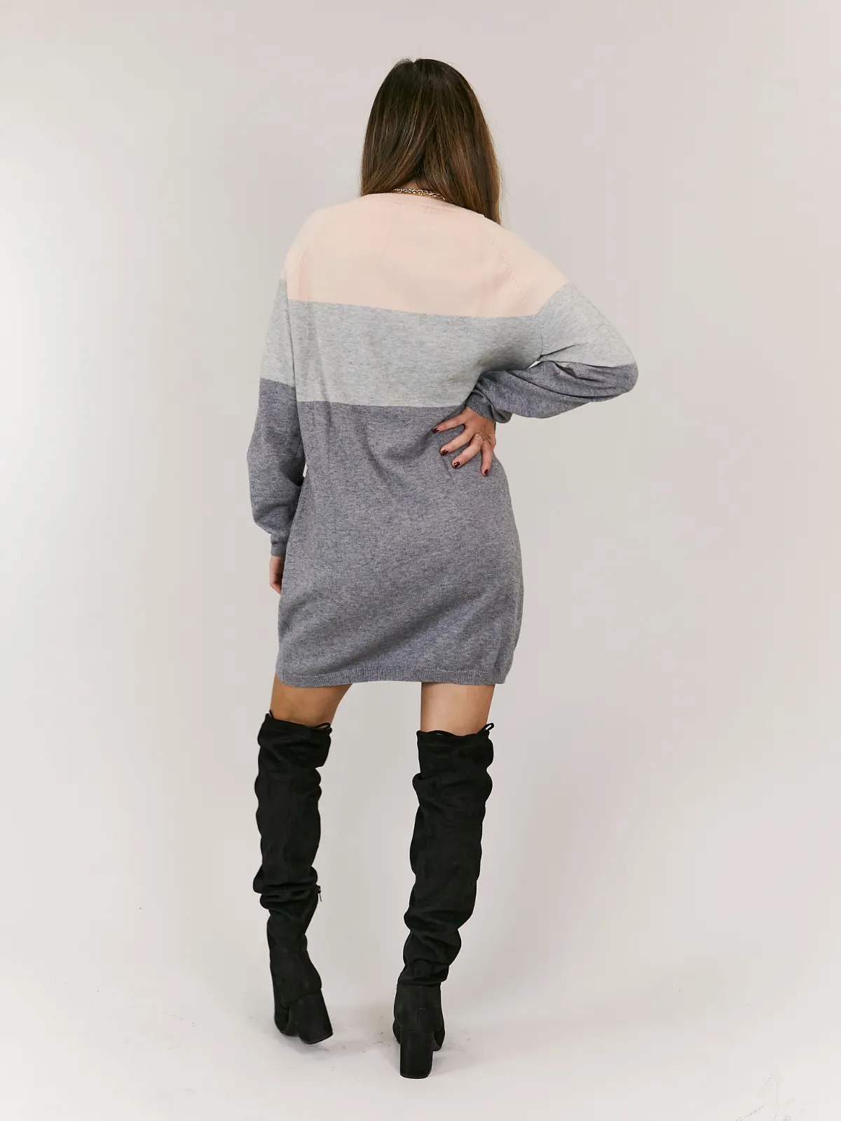 Jolie Pink Colour Block Long Sleeve Knitted Jumper Dress