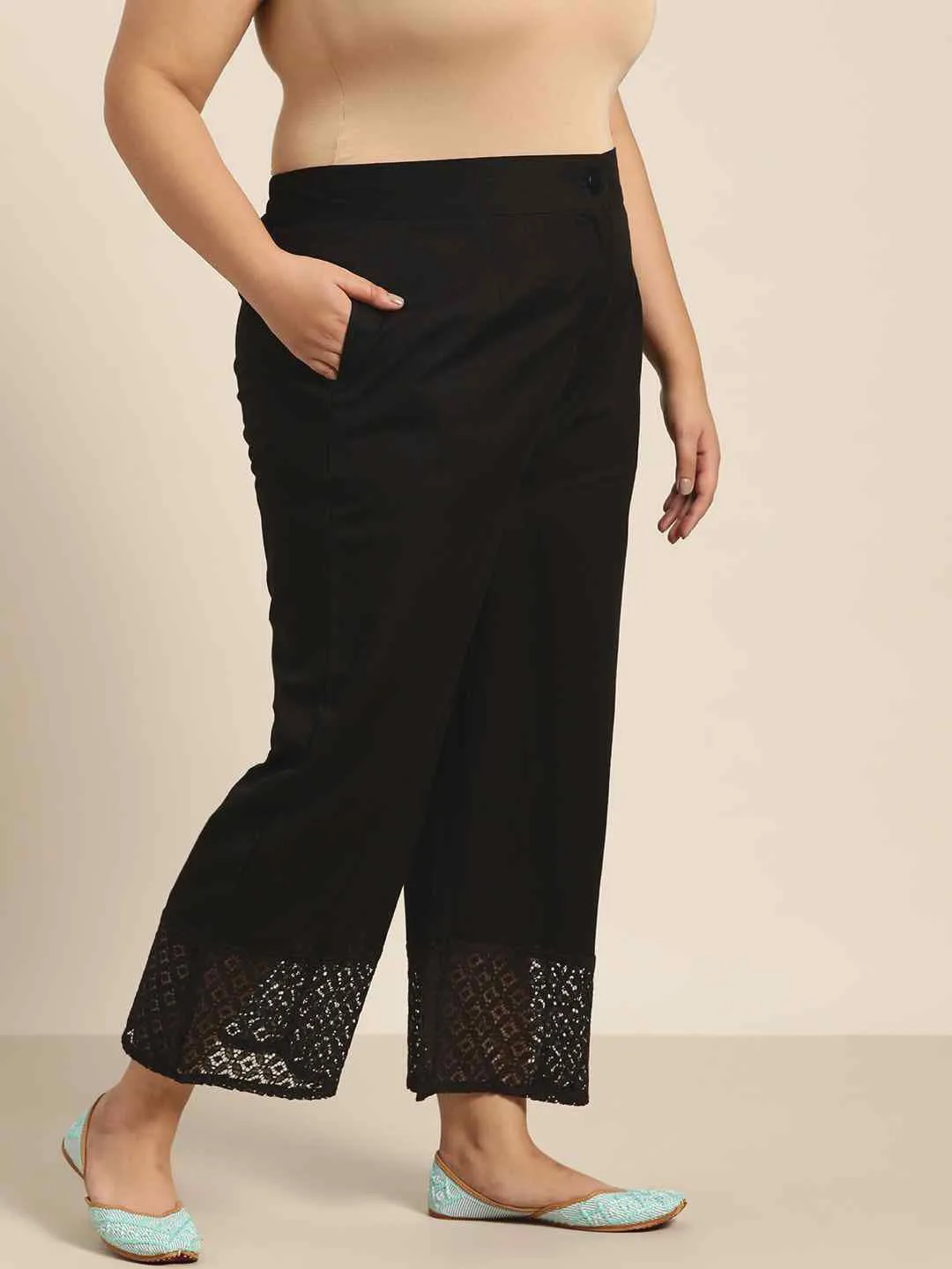 Juniper Black Cotton Flex Embellished Hakoba Pants