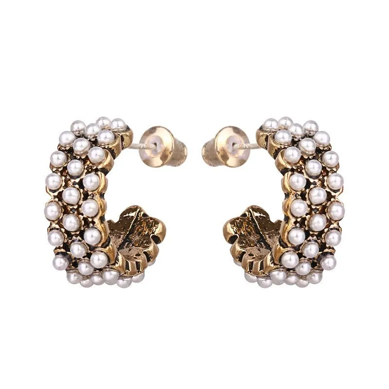 Korean Imitation Pearl Stud Hoop Earring