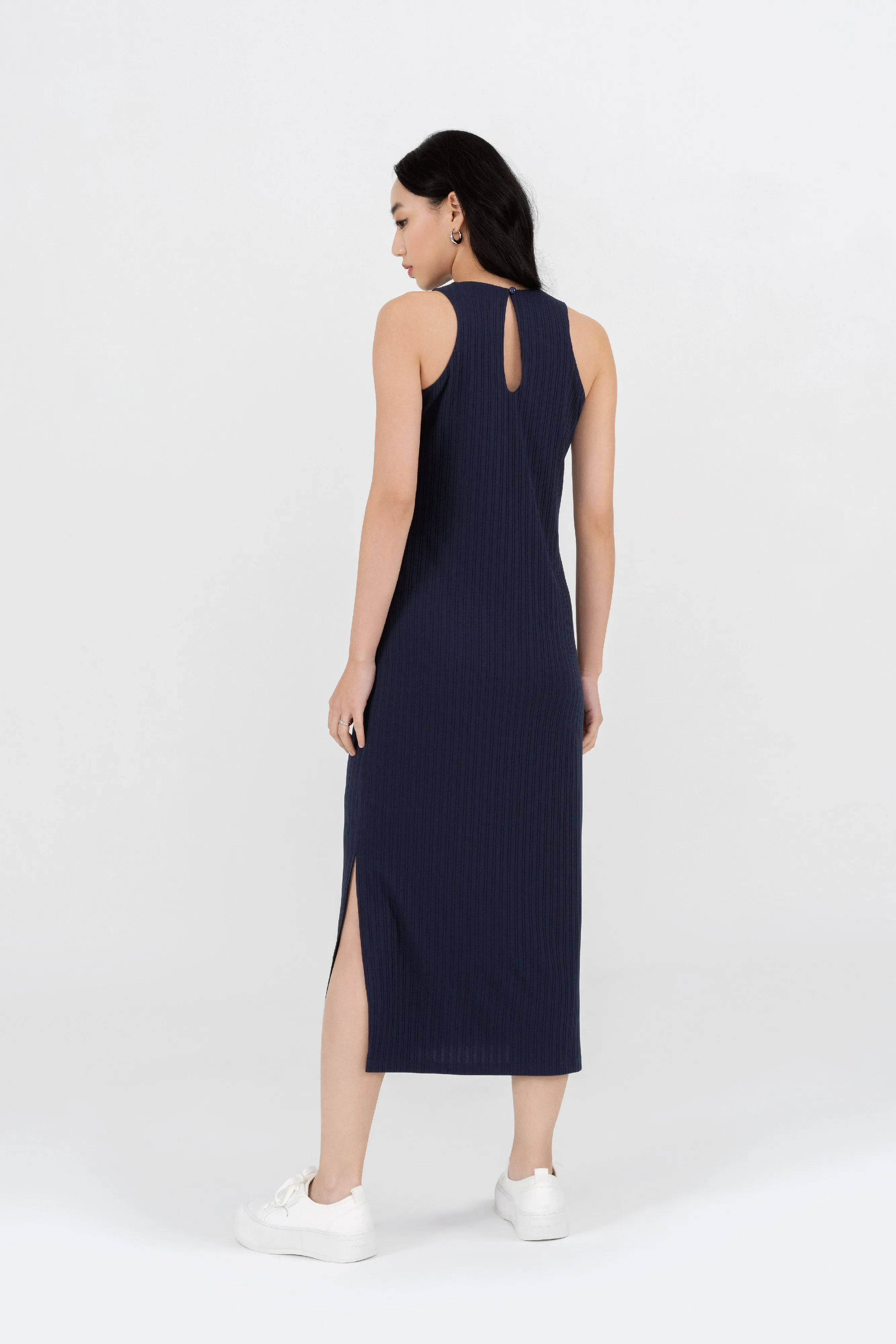 Kymmie Knitted Midi Dress in Navy Blue