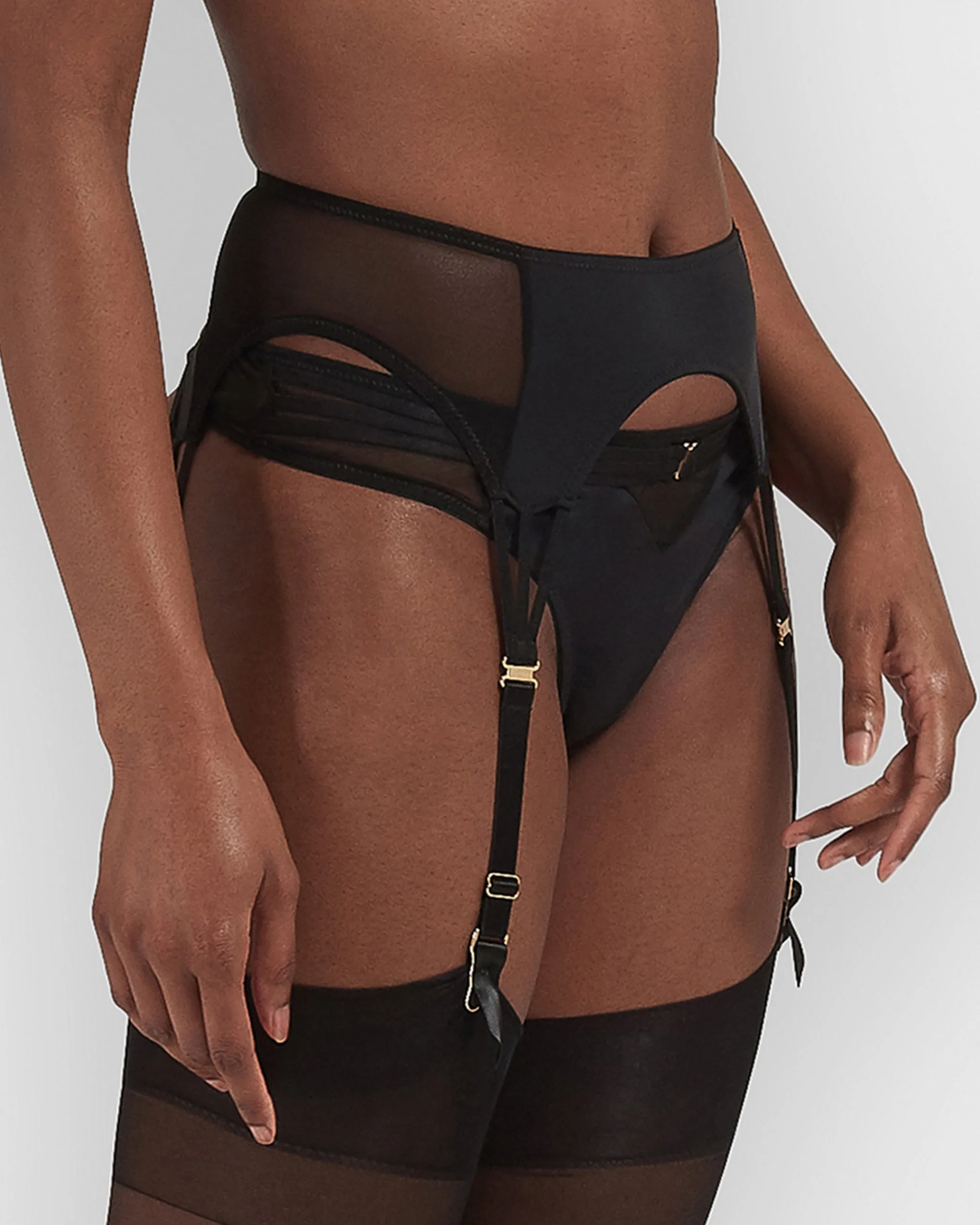 Laura Black Suspender Belt with Mesh