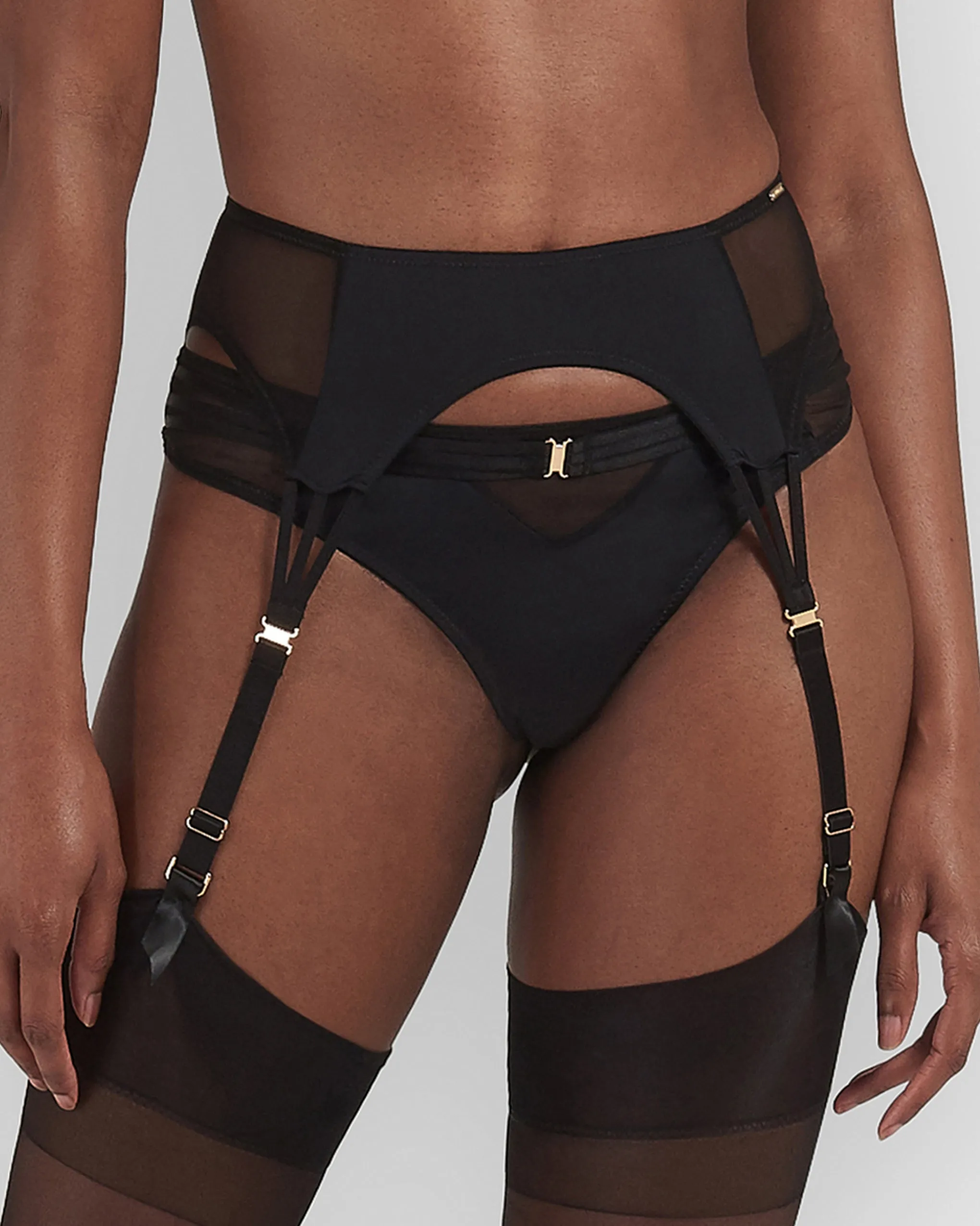 Laura Black Suspender Belt with Mesh