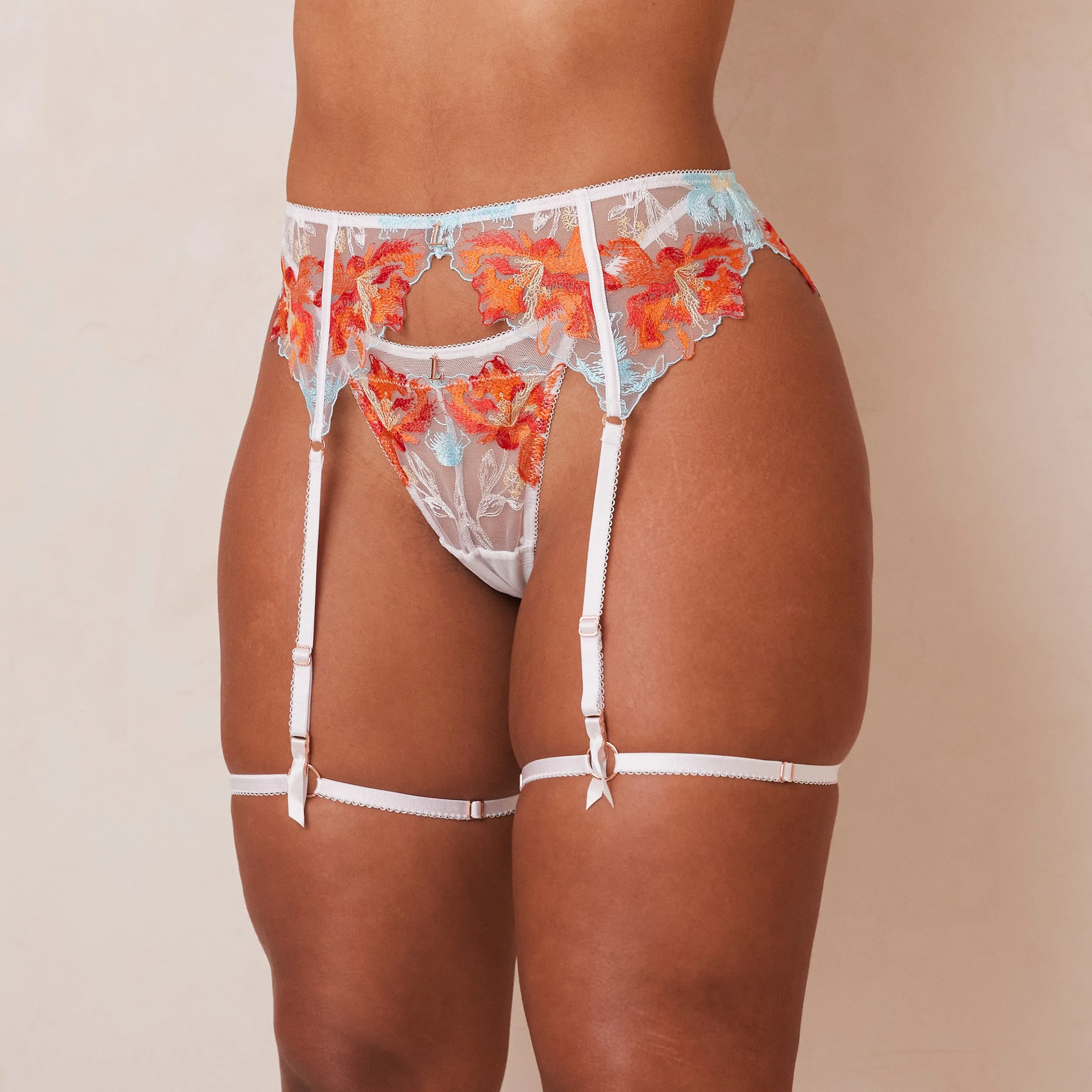 Lily Intimates Thong & Suspender Belt - White