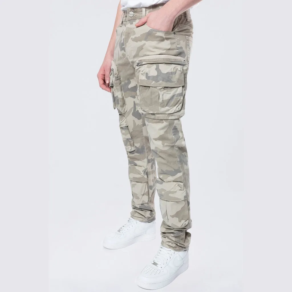 Long Slim 5 Pocket Cargo Twill Pants - Khaki Camo