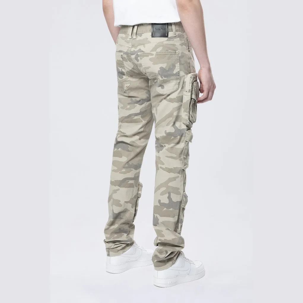 Long Slim 5 Pocket Cargo Twill Pants - Khaki Camo