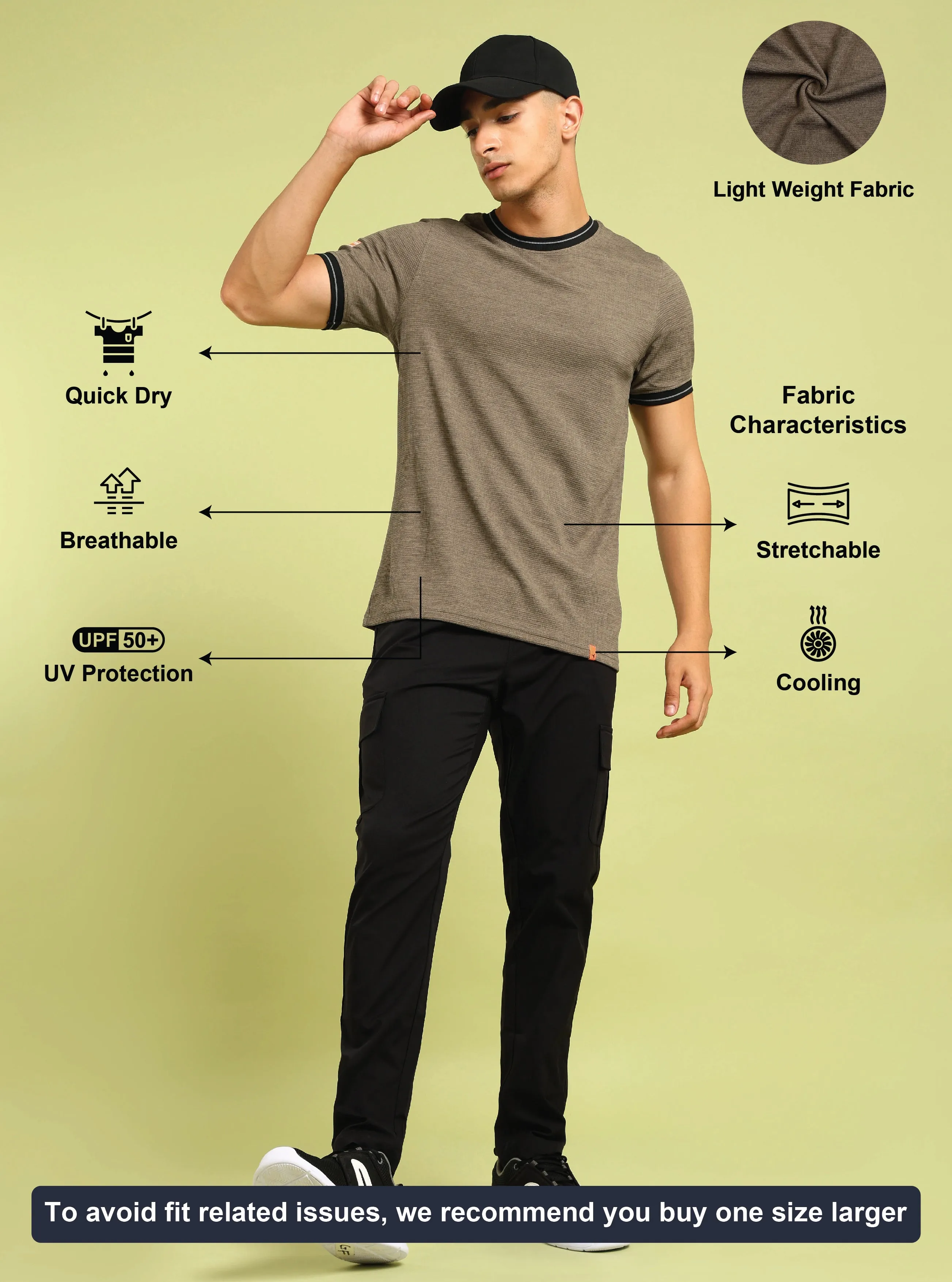 Men Cubic Melange Slim Fit Round Neck Sports T-shirt with DOUBLE COOL