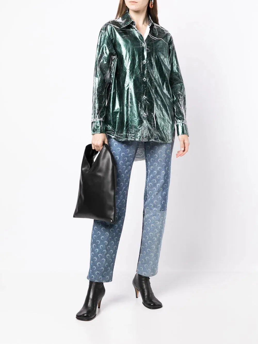 MM6 MARBEL PRINT METALLIC-FINISH SHIRT