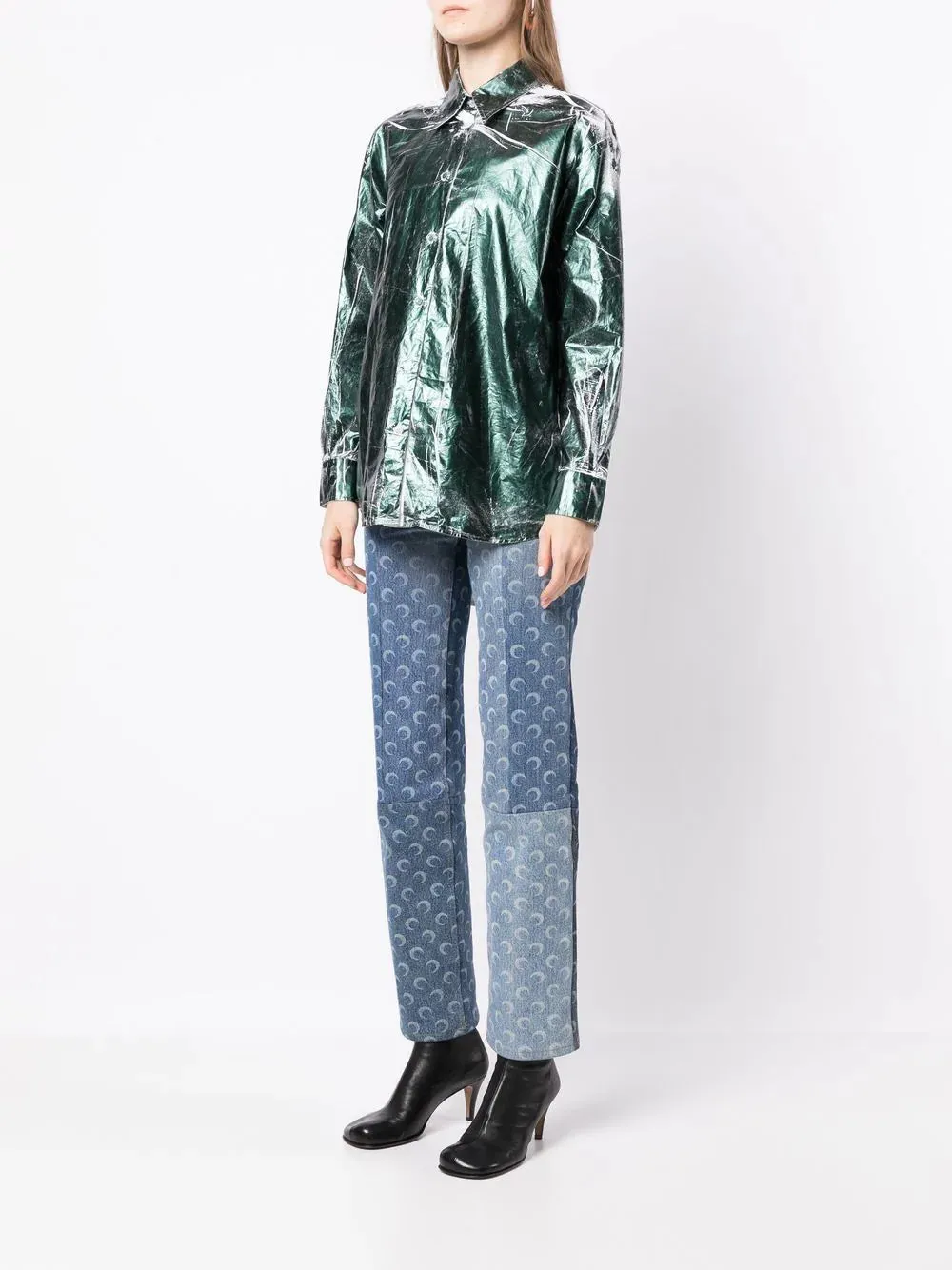 MM6 MARBEL PRINT METALLIC-FINISH SHIRT