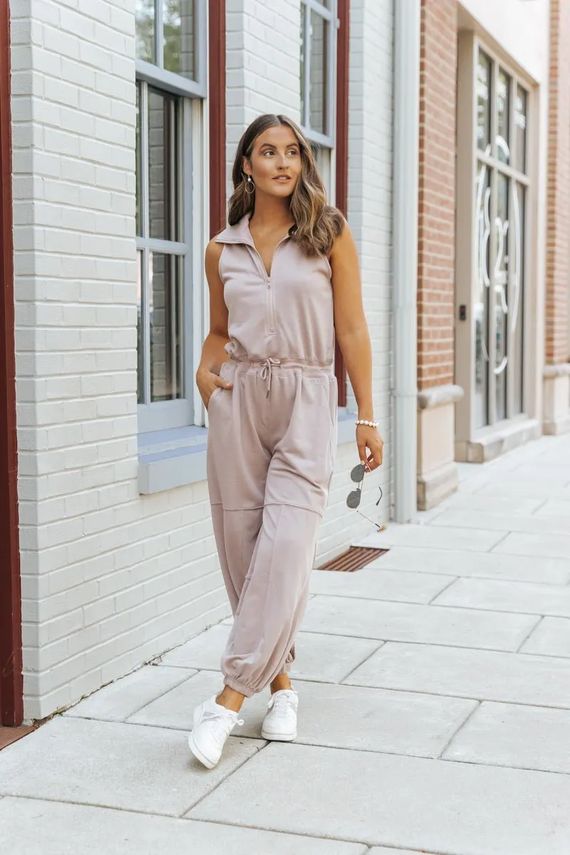 Mocha Sleeveless Jogger Style Jumpsuit