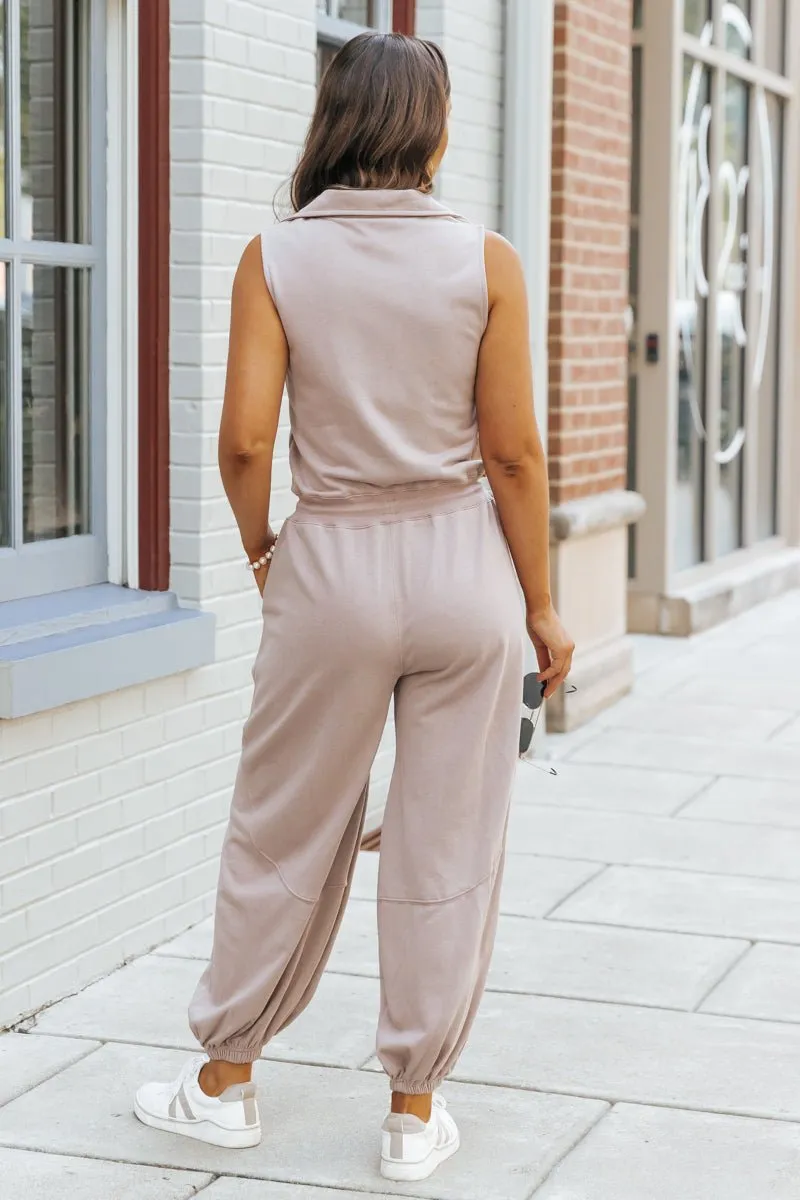 Mocha Sleeveless Jogger Style Jumpsuit