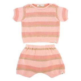 oh baby! Country Club Knitted Short Set - Apricot Stripe