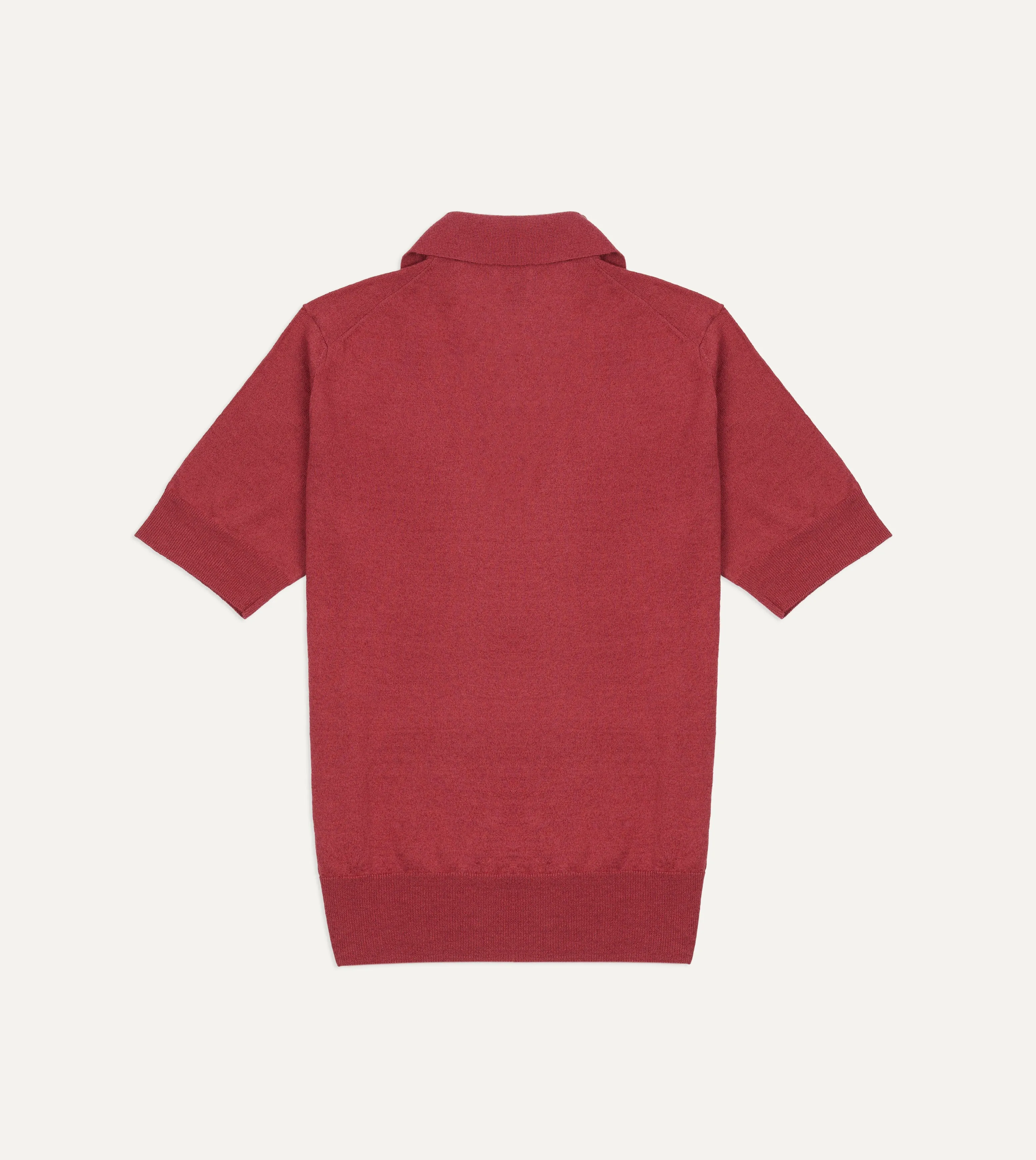 Pink Knitted Linen-Cotton Short-Sleeve Polo Shirt