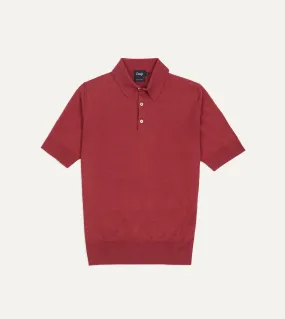 Pink Knitted Linen-Cotton Short-Sleeve Polo Shirt