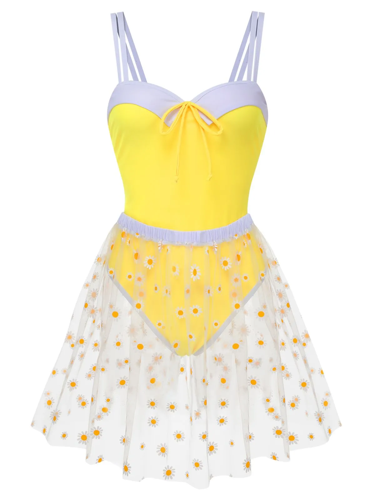 [Pre-Sale] Yellow 1950s Suspender Swimsuit & Daisy Cover-Up