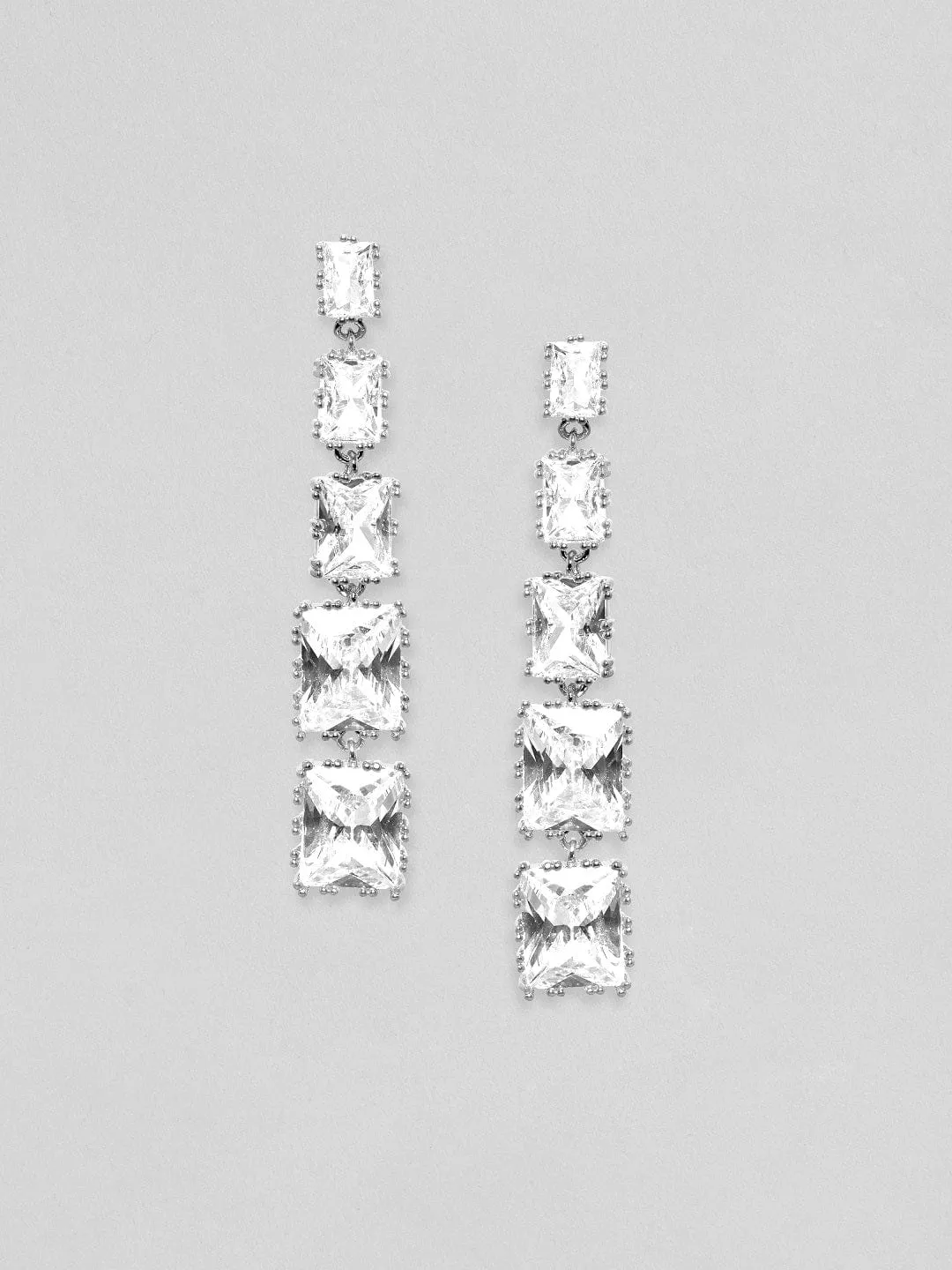 Rubans Rhodium plated Korean Crystals Silver Statement dangle Earrings