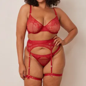 Selina Intimates Thong & Suspender Belt (Set) - Maroon