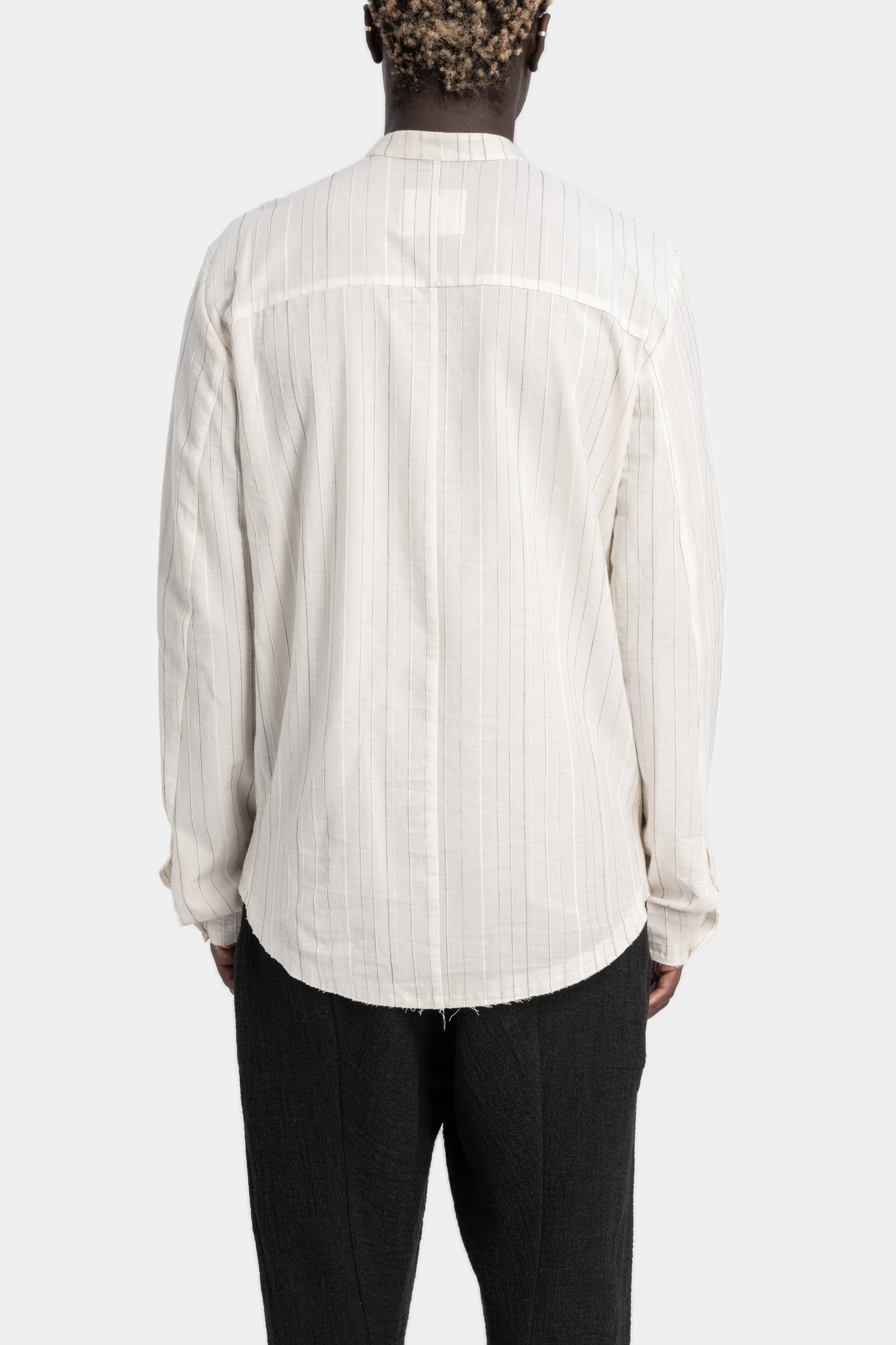 Striped Jacquard Korean Collar Shirt