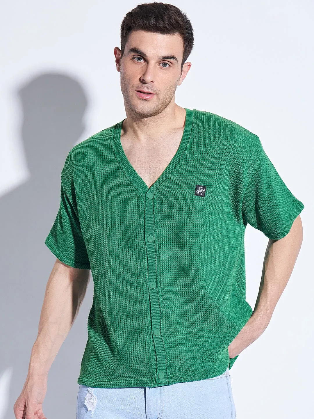 Turf Green Knitted Short Sleeves Cardigan