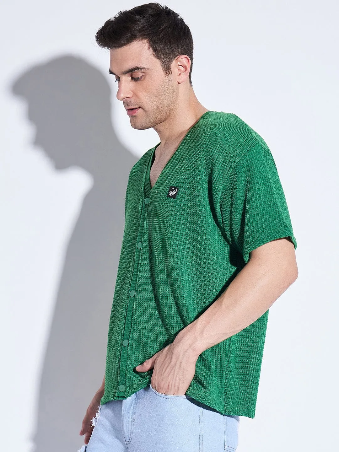 Turf Green Knitted Short Sleeves Cardigan