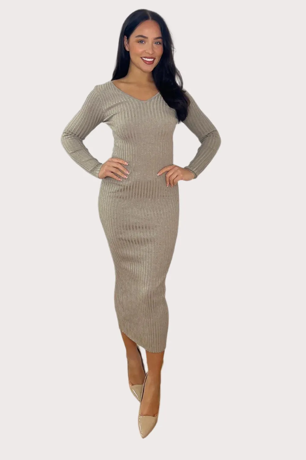 V-neck Midi Knitted Dress