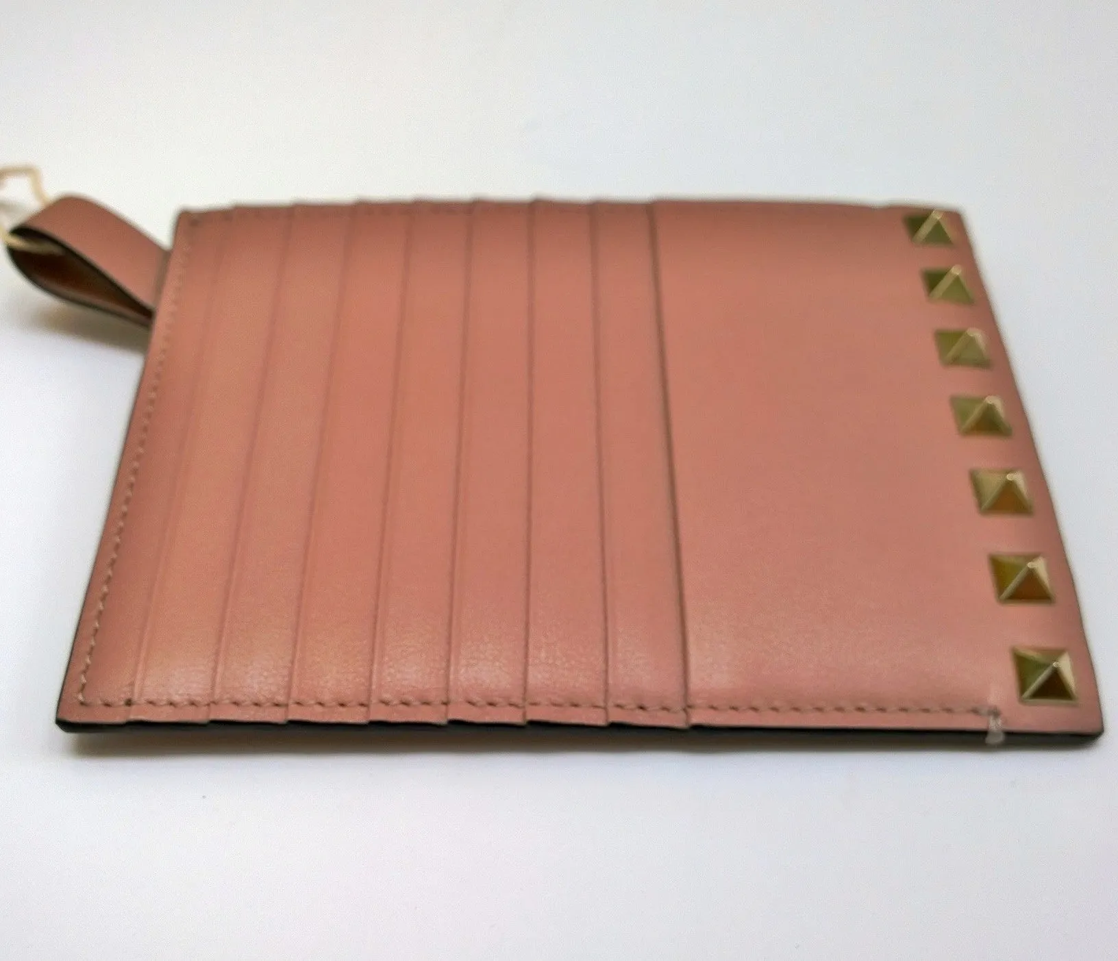 Valentino Garavani Card Wallet Zipper Case Poudre Leather Warm Beige