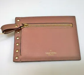 Valentino Garavani Card Wallet Zipper Case Poudre Leather Warm Beige